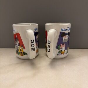 Set of 2 VTG 90s Walt Disney World Mom Dad Coffee Cups/Mugs Mickey & Friends
